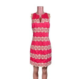 LILLY PULITZER Augusta Coral Anchor Shift Dress-Gold Lace Embroidered-Lined-Sz 8